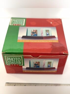 Glass Photo Coaster Set - 4 coasters with wooden base